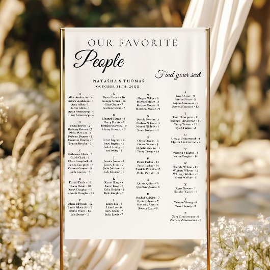 Minimalist Wedding Alphabetical Seating Chart Poster