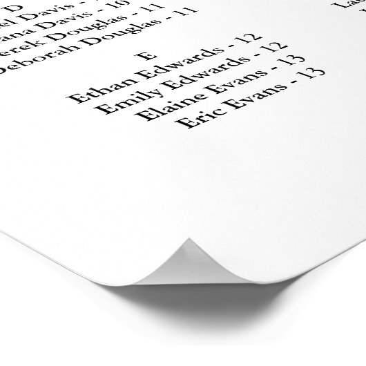 Minimalist Wedding Alphabetical Seating Chart Poster (Hoek)