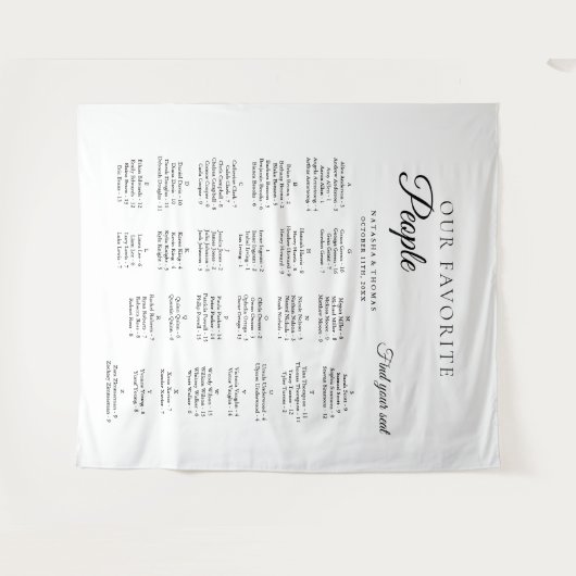 Minimalist Wedding Alphabetical Seating Chart Wandkleed (Voorkant (horizontaal))