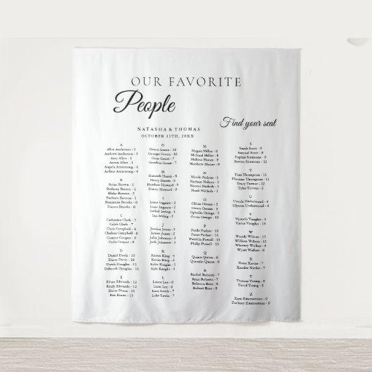 Minimalist Wedding Alphabetical Seating Chart Wandkleed (Voorkant)