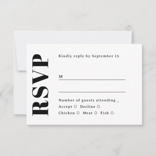 Minimalist Wedding. Black & White Clean Typography RSVP Kaartje (Voorkant)