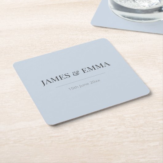 Minimalist Wedding Coaster | Dusky Blue Kartonnen Onderzetters (Schuin)