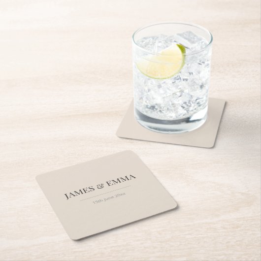 Minimalist Wedding Coaster Soft Latte Kartonnen Onderzetters (Insitu)