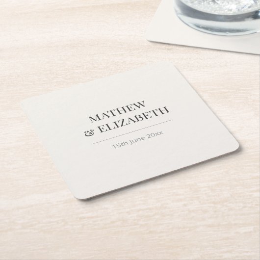 Minimalist Wedding Coaster | Warm Ivory Kartonnen Onderzetters (Schuin)