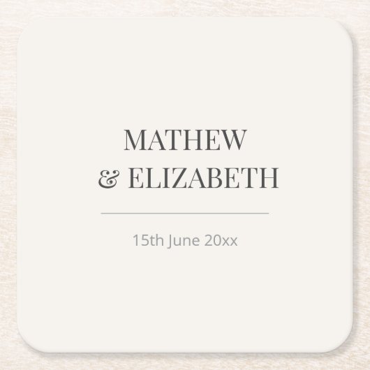 Minimalist Wedding Coaster | Warm Ivory Kartonnen Onderzetters (Voorkant)