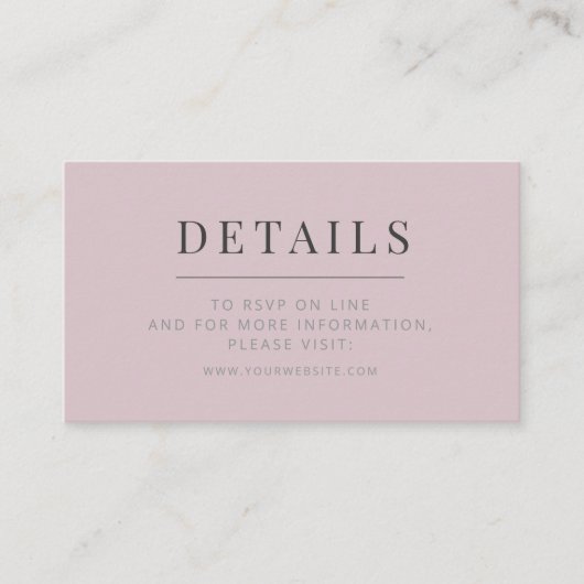 Minimalist Wedding Details Card Dusky Rose Informatiekaartje (Voorkant)