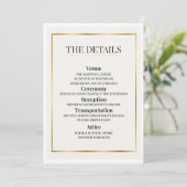 Minimalist Wedding Details Card – Gold Border Kaart (Staand voorkant)