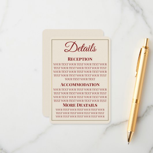 Minimalist Wedding Details Card Informatiekaartje (Voorkant / Achterkant in situ)