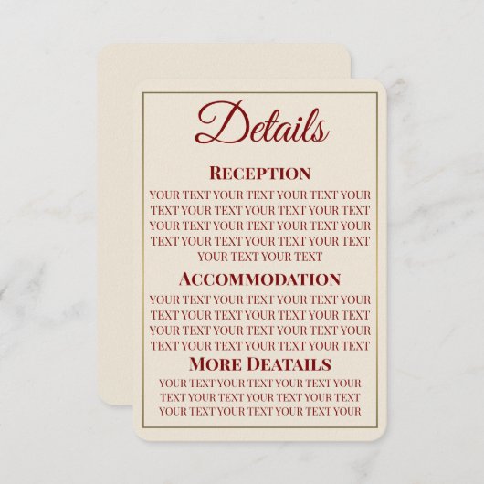 Minimalist Wedding Details Card  Informatiekaartje (Voorkant / Achterkant)