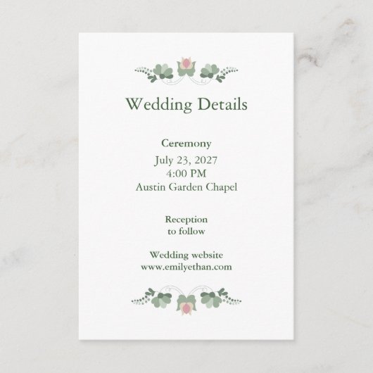 Minimalist Wedding Details Card Sage Green Informatiekaartje (Voorkant)