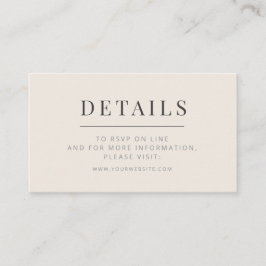 Minimalist Wedding Details Card Soft Beige Informatiekaartje