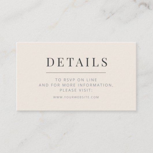 Minimalist Wedding Details Card Soft Beige Informatiekaartje (Voorkant)