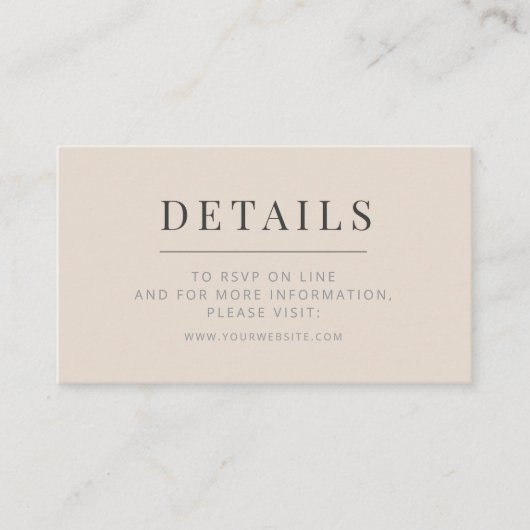 Minimalist Wedding Details Card Soft Latte Informatiekaartje (Voorkant)