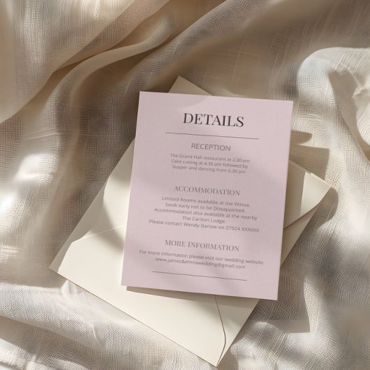Minimalist Wedding Details Dusky Rose Informatiekaartje