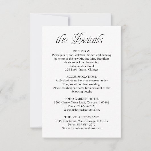 Minimalist Wedding Details Information Insert Card RSVP Kaartje (Voorkant)