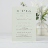Minimalist Wedding Details Pale Sage Informatiekaartje (Staand voorkant)