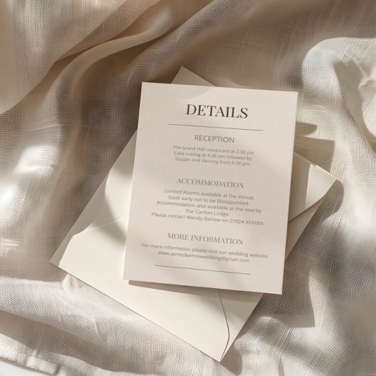 Minimalist Wedding Details Soft Latte Informatiekaartje