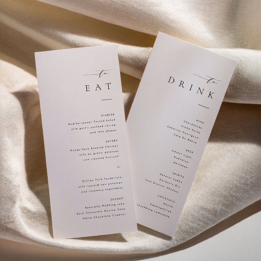 Minimalist Wedding Dinner and Drink Menu