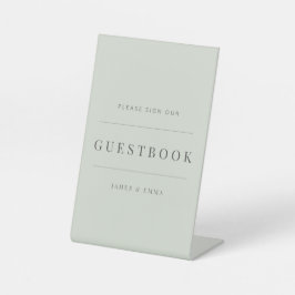 Minimalist Wedding Guest Book Pale Sage Reclamebord Met Voetstuk