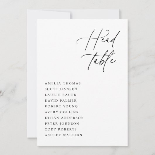 Minimalist Wedding Head Table Seating Card Kaart (Voorkant)