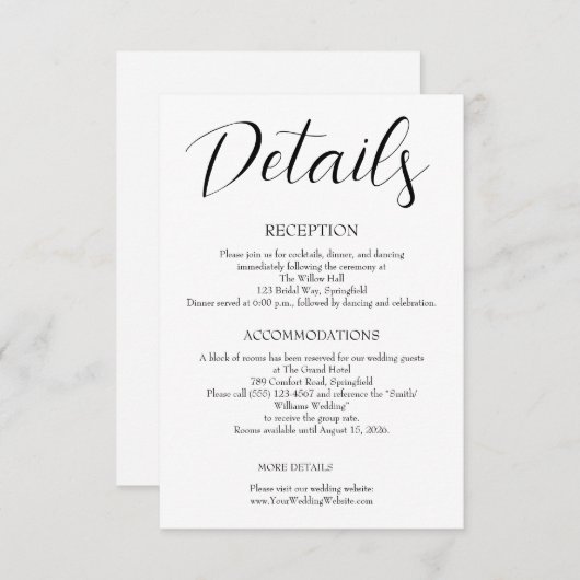 Minimalist Wedding  Informatiekaartje (Voorkant / Achterkant)