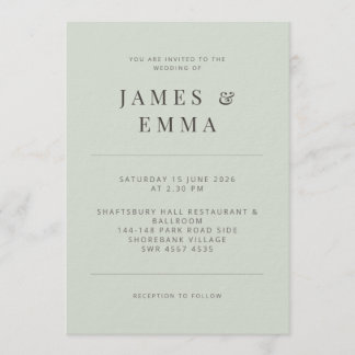 Minimalist Wedding Invitation Pale Sage Kaart