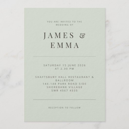 Minimalist Wedding Invitation Pale Sage Kaart (Voorkant)
