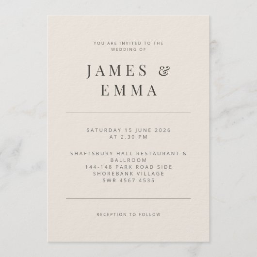 Minimalist Wedding Invitation Soft Beige Kaart (Voorkant)