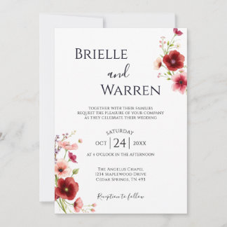 Minimalist Wedding Invitation Wild Flowers Kaart