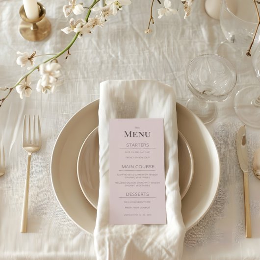 Minimalist Wedding Menu Dusky Rose