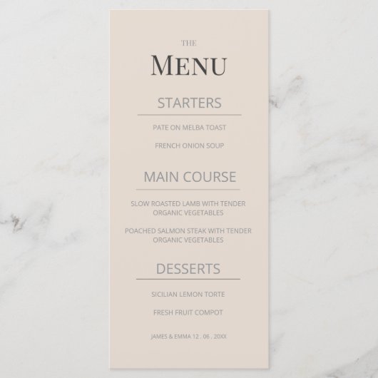 Minimalist Wedding Menu Soft Latte (Voorkant)