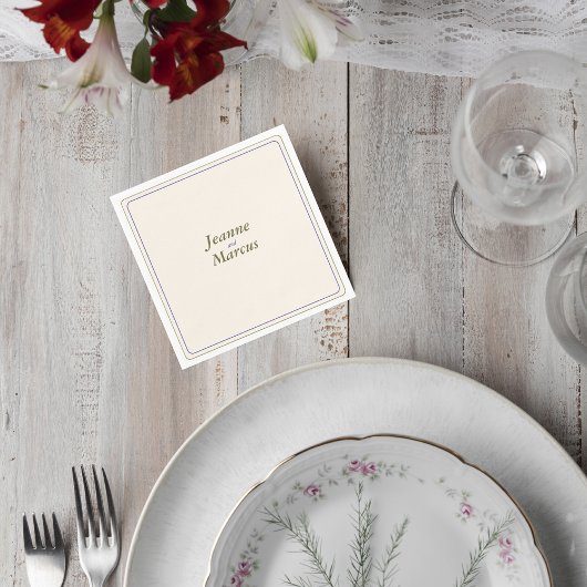 Minimalist Wedding Napkin with Names Servet