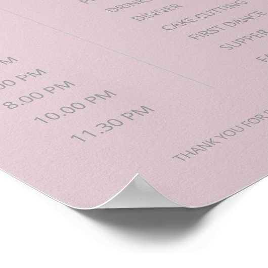 Minimalist Wedding Order of Events Dusky Rose Poster (Hoek)