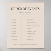 Minimalist Wedding Order of Events Soft Latte Poster (Voorkant)