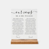 Minimalist Wedding Our Vows with Elegant Script Acryl Bord (Voorkant)