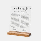 Minimalist Wedding Our Vows with Elegant Script Acryl Bord (Hoek)