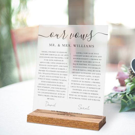Minimalist Wedding Our Vows with Elegant Script Acryl Bord
