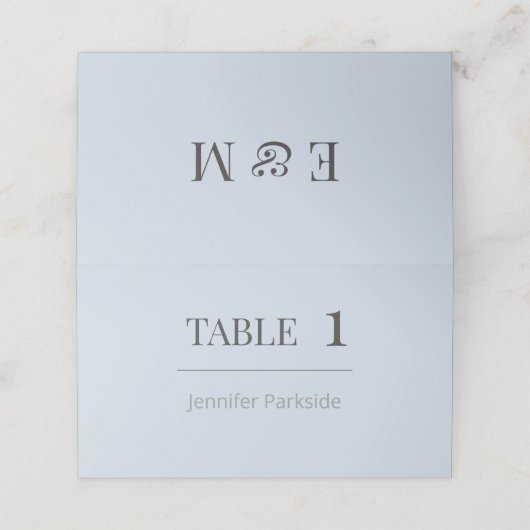 Minimalist Wedding Place Cards | Dusky Blue Plaatskaartje (Buitenkant ongevouwen)