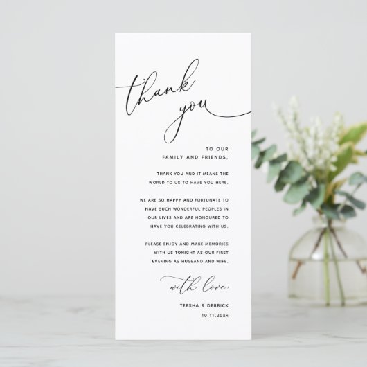 Minimalist Wedding Place Setting Thank You Card Programmakaart (Staand voorkant)