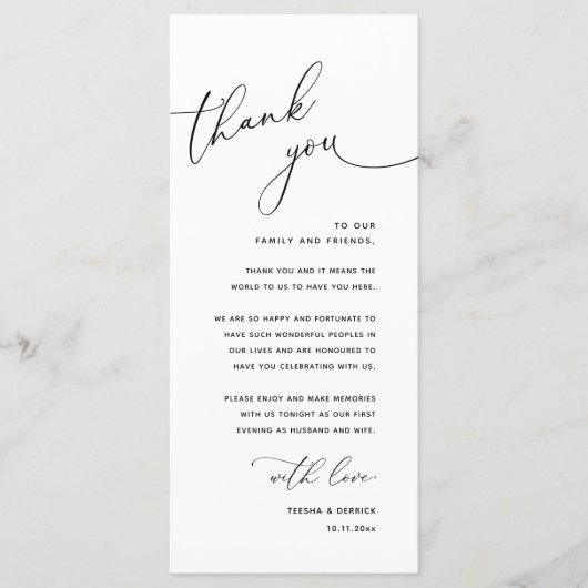 Minimalist Wedding Place Setting Thank You Card Programmakaart (Voorkant)