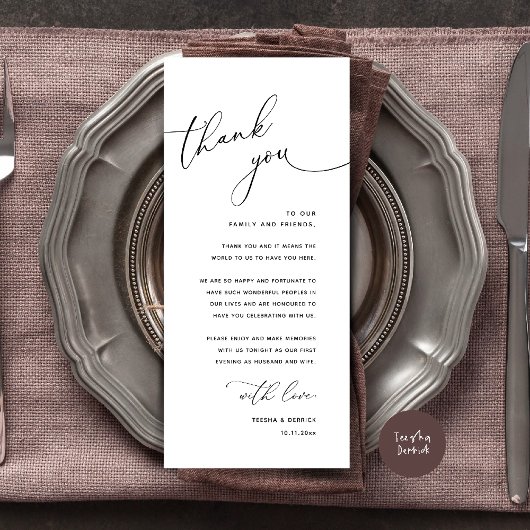 Minimalist Wedding Place Setting Thank You Card Programmakaart
