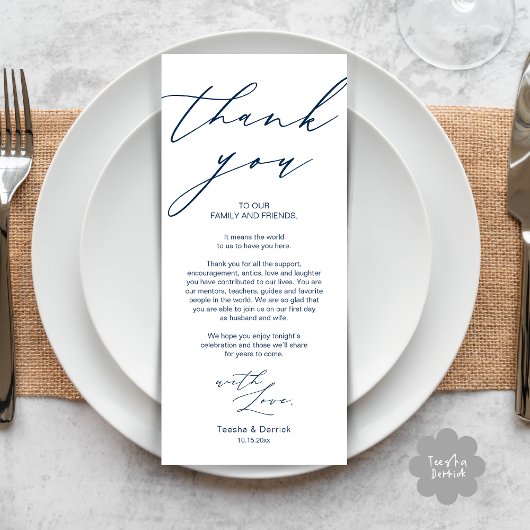 Minimalist Wedding Place Setting Thank You Card Programmakaart