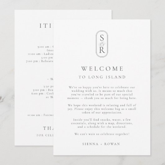 Minimalist Wedding Program Card with Monogram Bedankkaart (Voorkant / Achterkant)