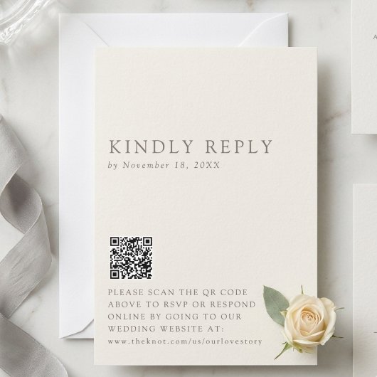Minimalist Wedding Reply Online QR Code Taupe RSVP Kaartje