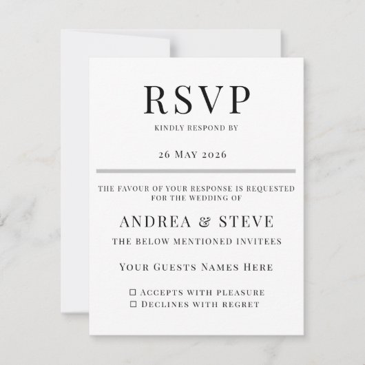 Minimalist Wedding RSVP Card | Elegant Classic (Voorkant)