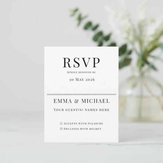 Minimalist Wedding RSVP Card | Elegant Editable (Staand voorkant)