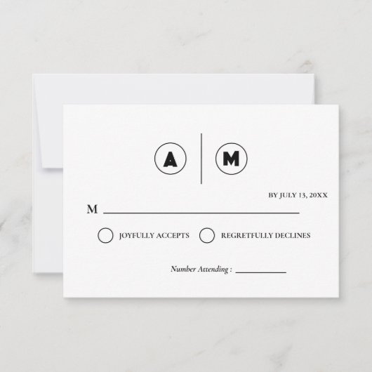 Minimalist Wedding RSVP Card | Simple Black &White Kaart (Voorkant)
