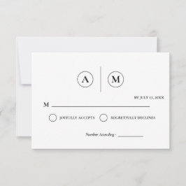 Minimalist Wedding RSVP Card | Simple Black &White Kaart