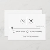 Minimalist Wedding RSVP Card | Simple Black &White Kaart (Voorkant / Achterkant)