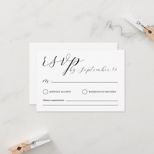 Minimalist Wedding RSVP Card | Simple Black &White Kaart (Voorkant / Achterkant in situ)